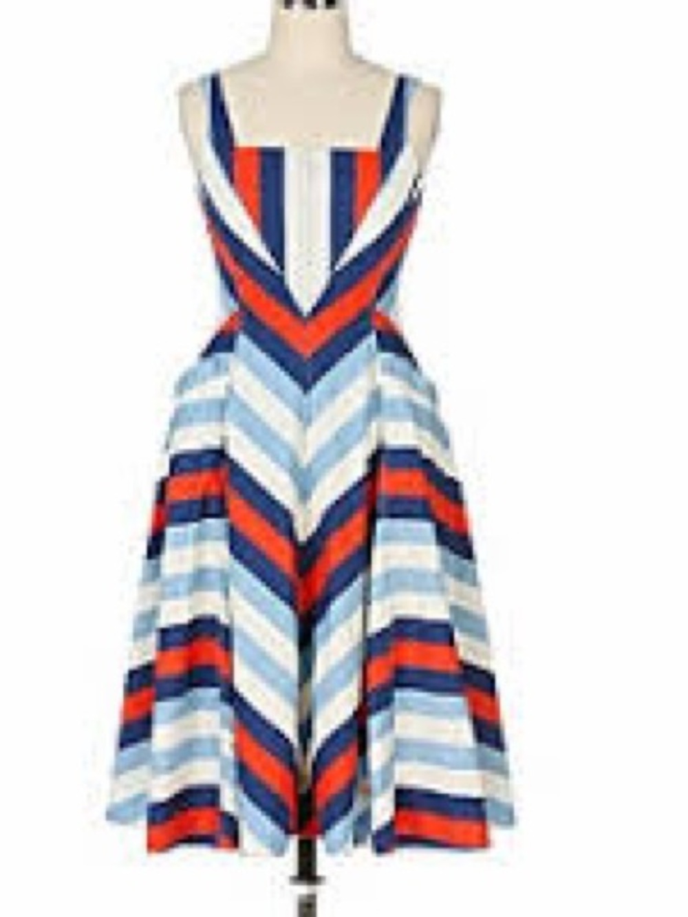 Maeve Navy, Red & White Striped Fit-and-Flare Midi Dress
